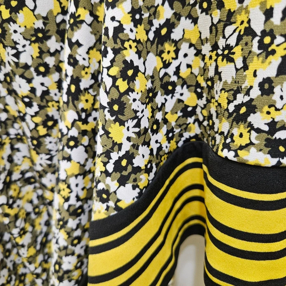 MICHAEL KORS Floral Print Sleeveless Midi Dress Women Large Yellow‎ Black White